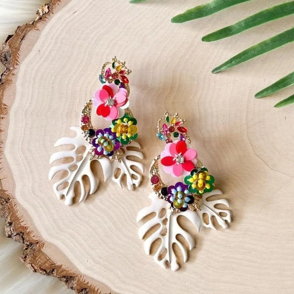 Zara Jewelry - Zara Monstera Leaf Tropical Statement Drop Earrings